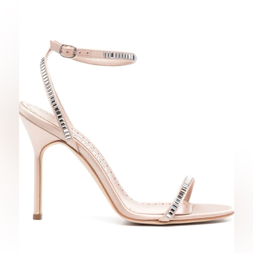 MANOLO BLAHNIK Crinastra 105 Crystalembellished Satin Sandals US 7